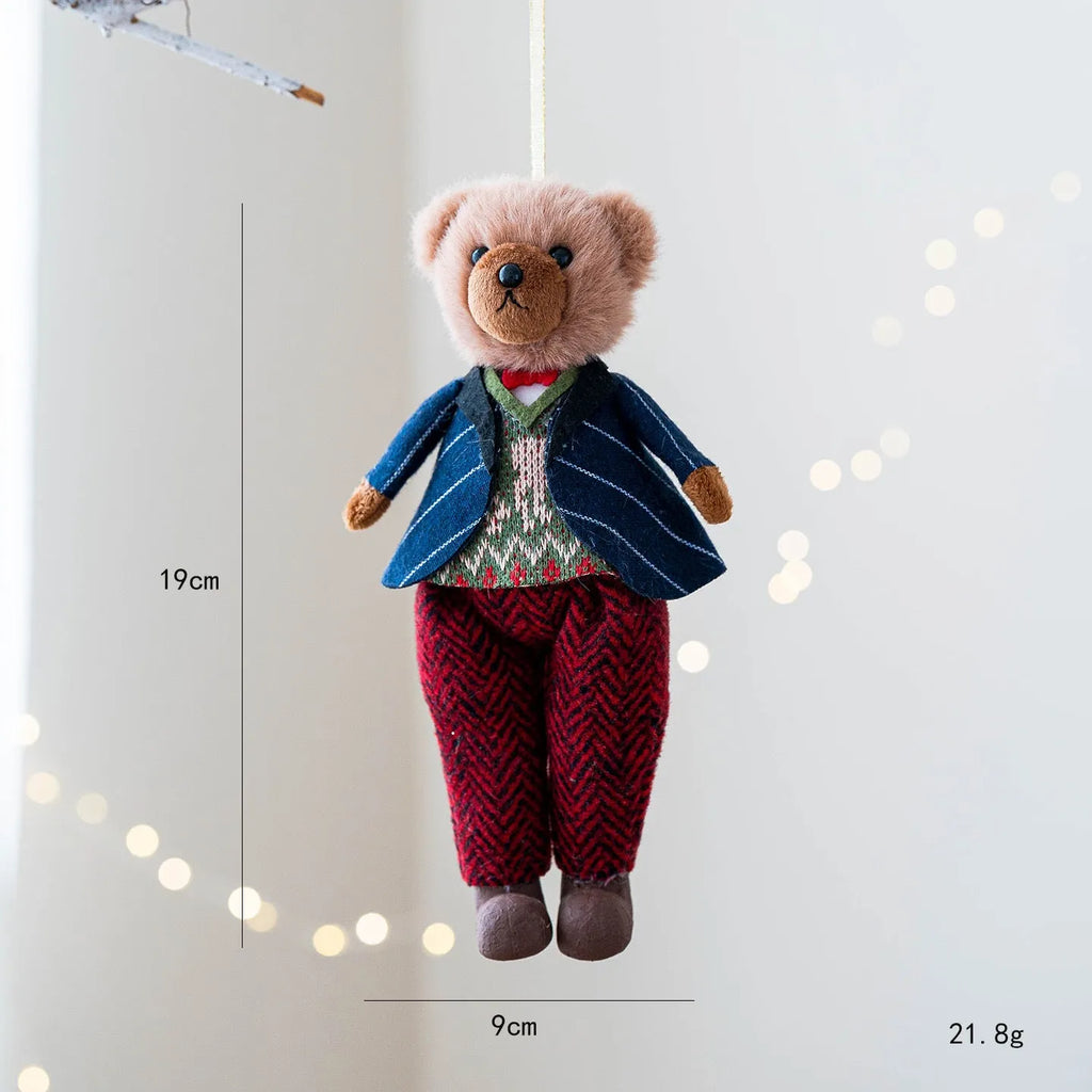 Cotton suit plaid cartoon plush bear doll in gentleman or princess bear style
