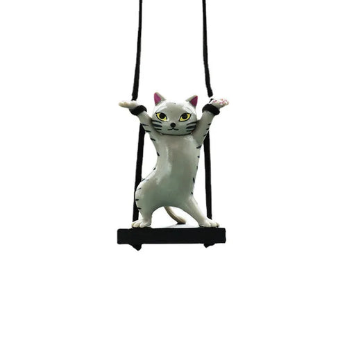 Cartoon resin cat pendant for car interior on a 25 cm adjustable rope, in black, white, flower, grey, or brown colour.
