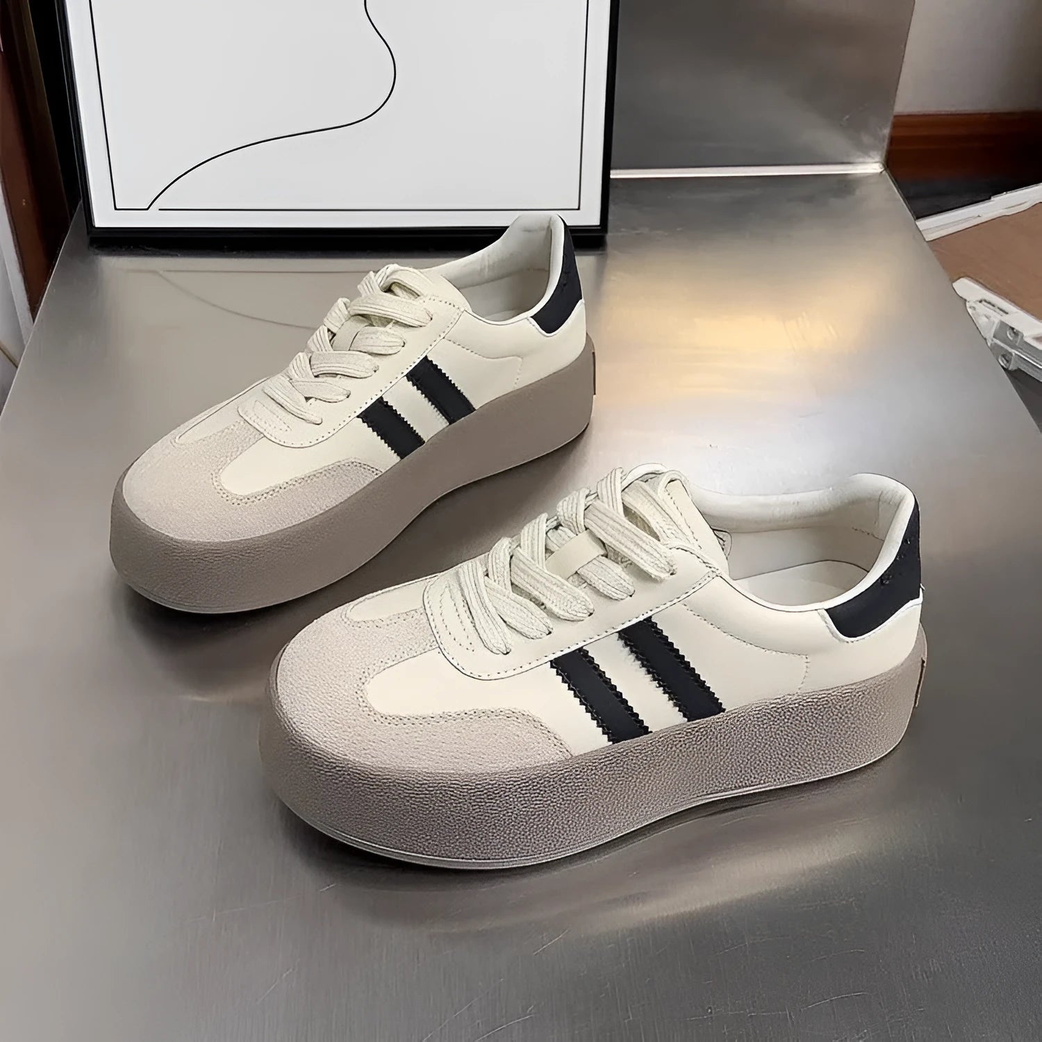 Women's vintage distressed leather casual sneakers with round toe and lace-up front