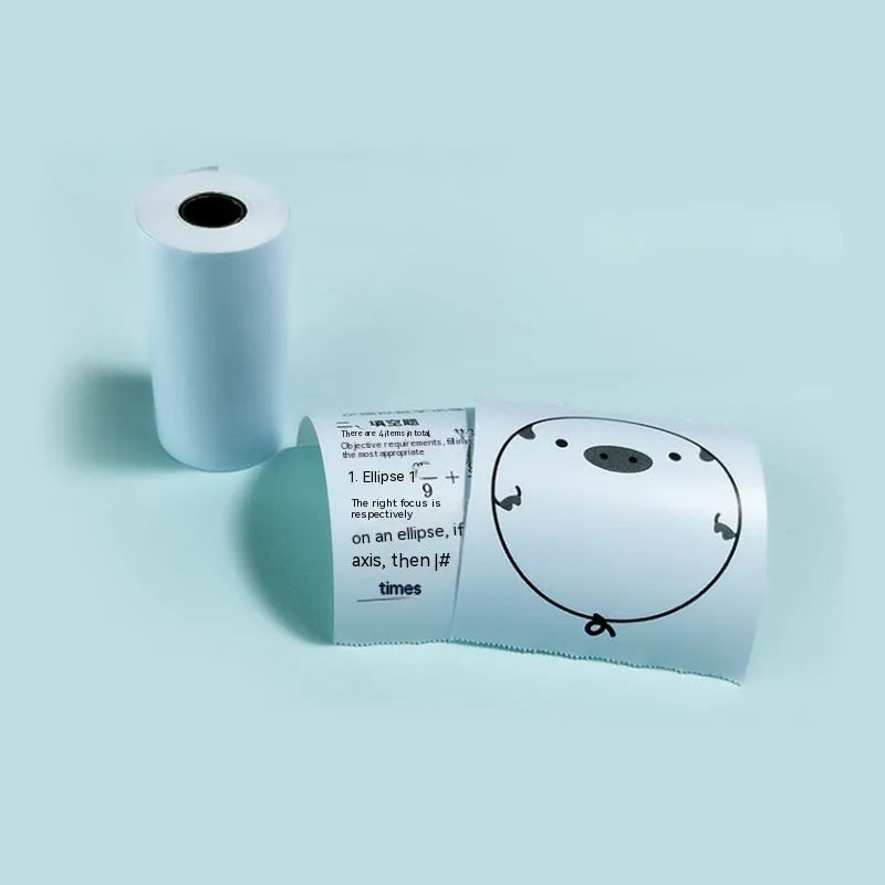 Three rolls of 57mm thermal paper in pink, yellow and blue colours