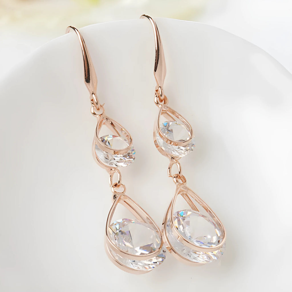 Women's teardrop earrings silver plated alloy inlaid artificial gemstones gold colour electroplating craft