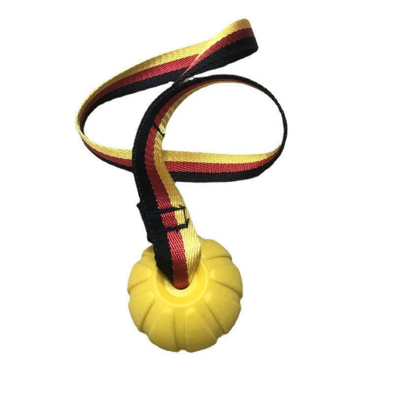 Floating EVA tether ball for dogs in camouflage or yellow colour with three diameter size options