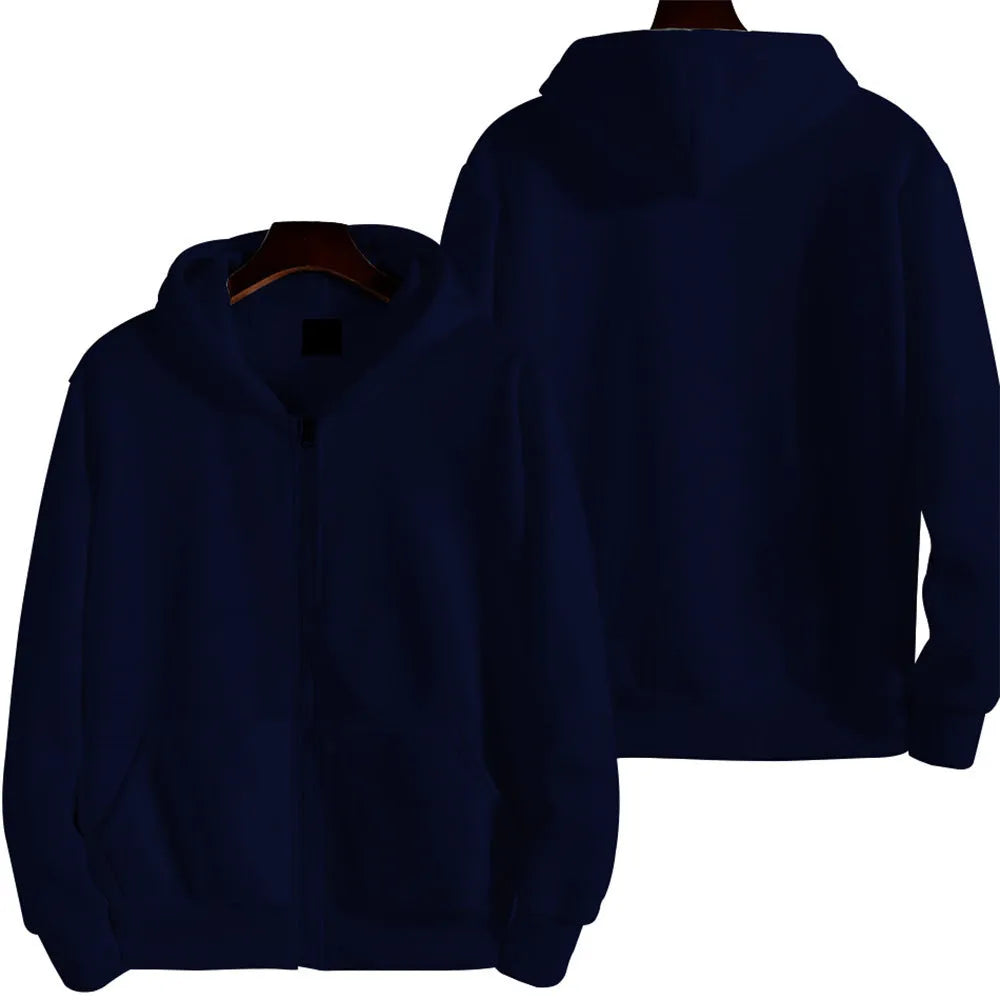 Men's solid colour loose fit zip-up sports jacket on a hanger