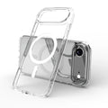 Transparent magnetic phone case for iPhone 17 series showing clear TPU construction and integrated magnets.