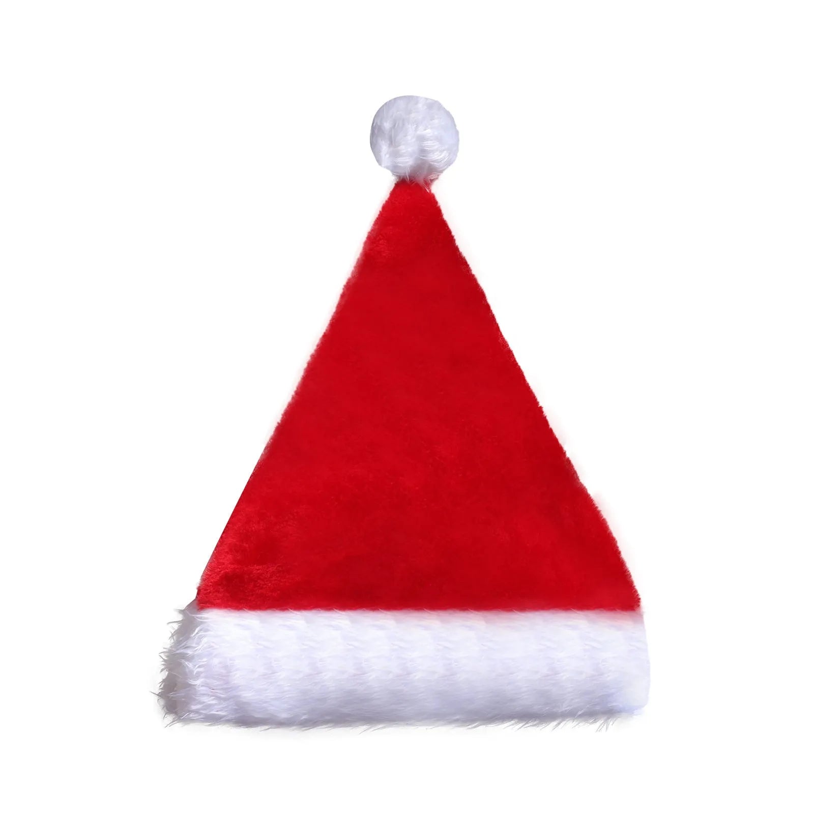 Red and white plush Santa hat with integrated multi-colour LED lights lit up around the brim.