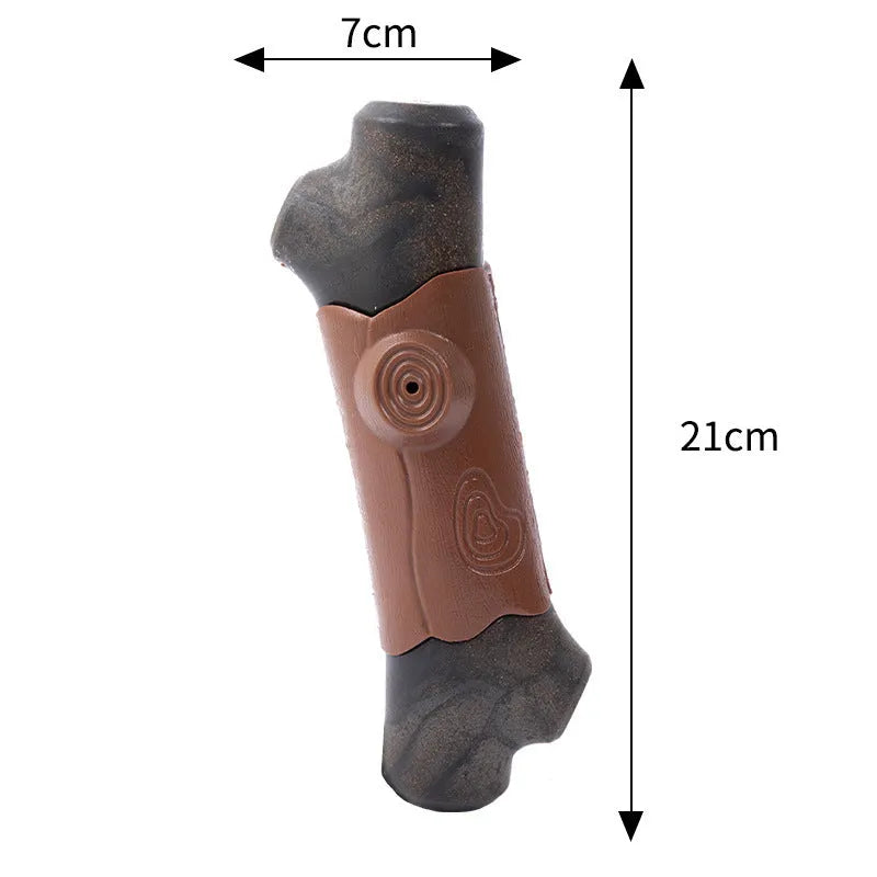 Branch-shaped durable nylon dog chew toy for large dogs with a squeaker and bacon flavour
