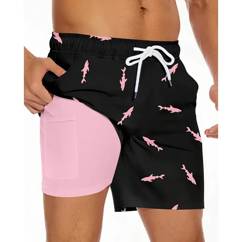 Men's loose fit beach shorts in polyester fabric available in multiple colours and sizes