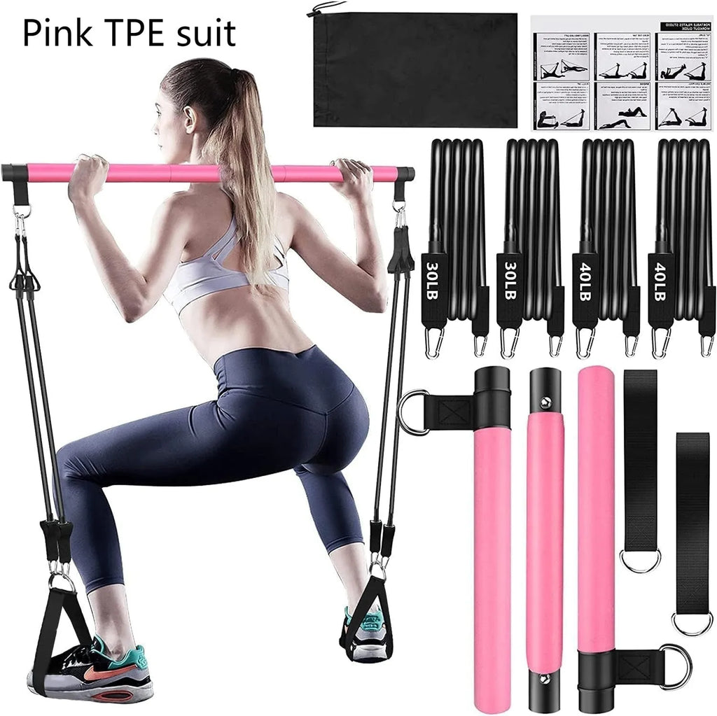 Pilates bar suit with multifunction resistance band pulling rope for yoga fitness home workout