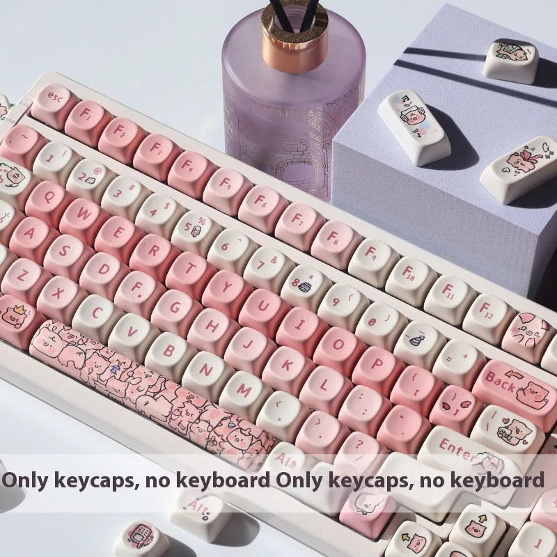 Pink Fragrant Pig anime resin key cap for mechanical keyboards with five-sided sublimation print.
