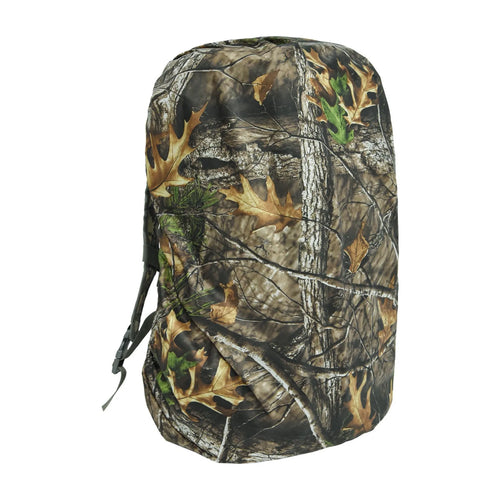 Army Green waterproof rain cover for an 80-litre outdoor backpack on a hiking trail.