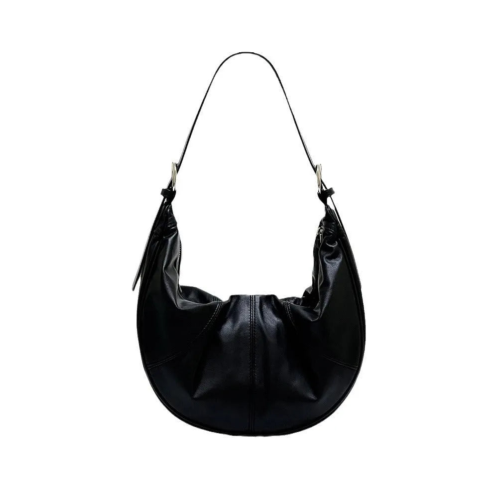 Women's dumpling-shaped shoulder bag in genuine first layer cowhide leather with cotton lining and sandwich pockets