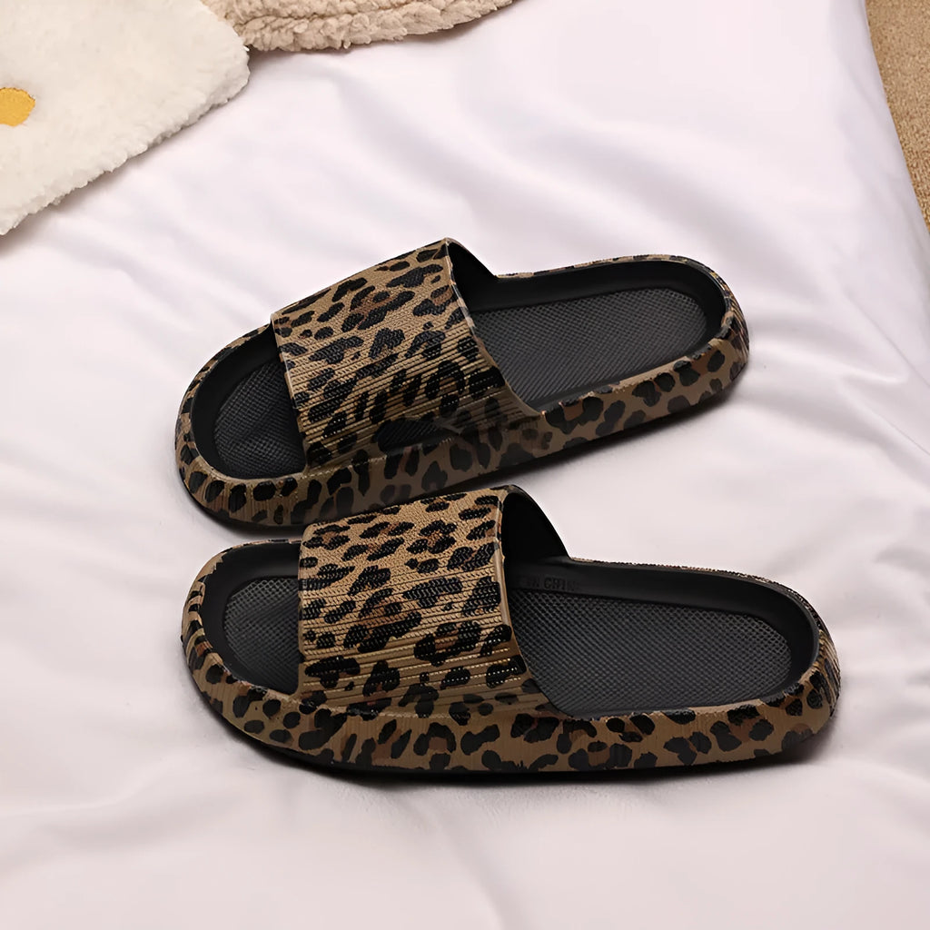 Women's leopard print EVA slippers with thick sole in multiple colour patterns, sizes 36-45