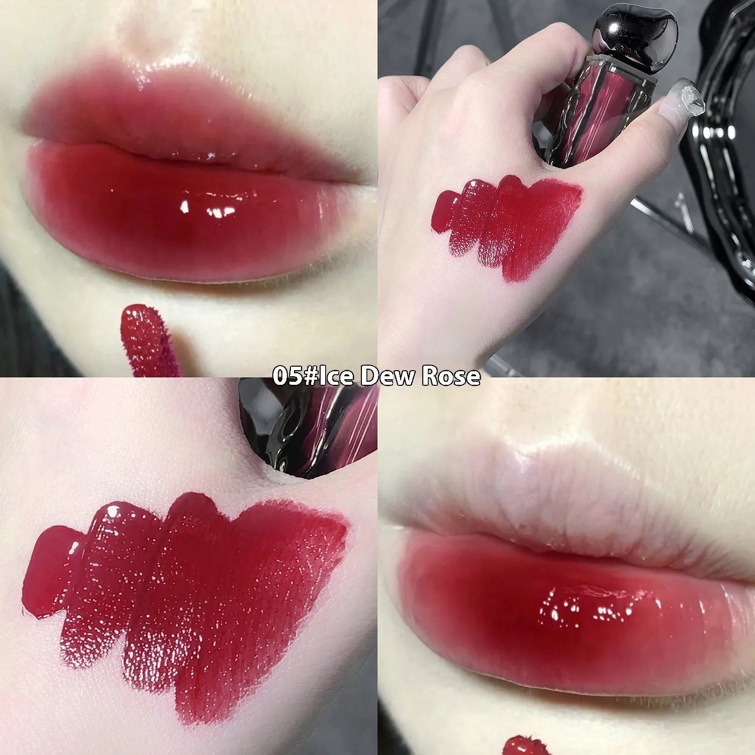 Glacier Lava Lip Lacquer in water-light mirror finish showing seven numbered colour options