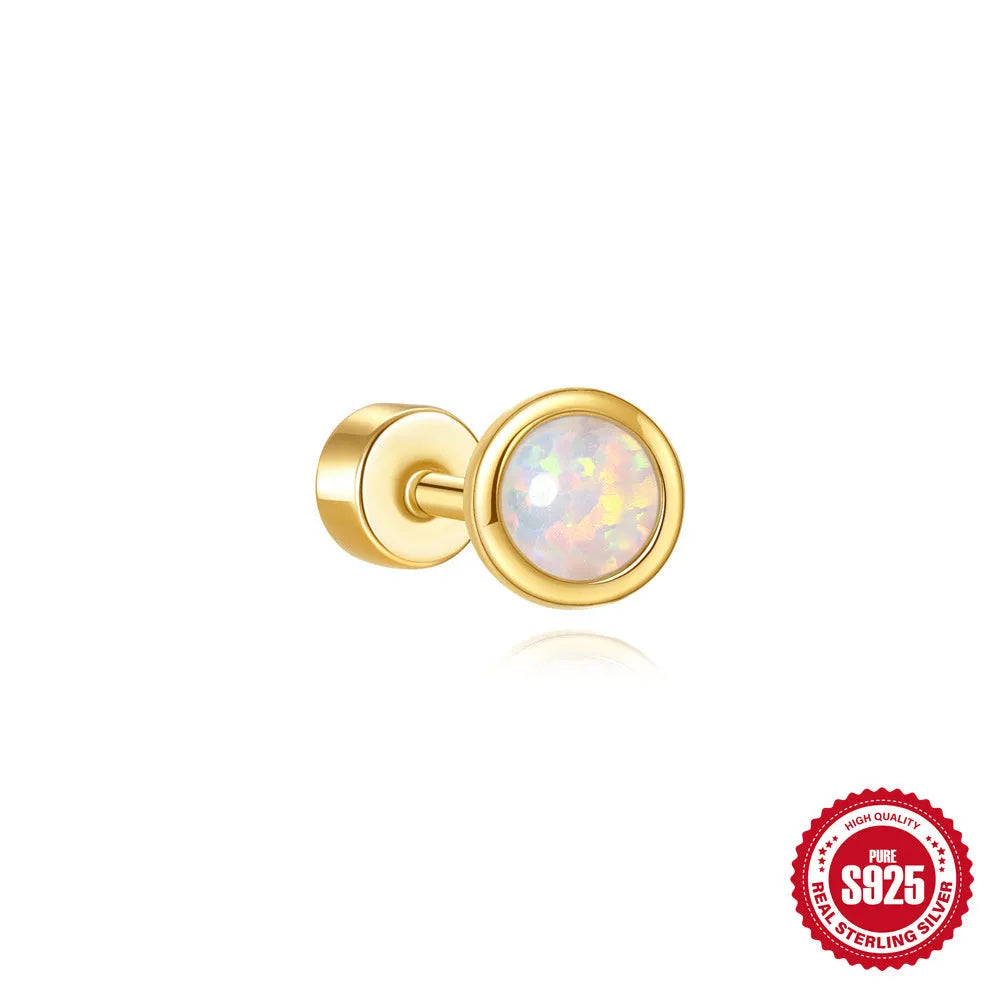 S925 sterling silver flat column thread geometric ear bone stud in a gold tone finish.
