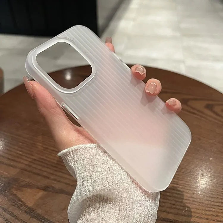 Semi-transparent frosted corrugated silicone phone case in black wave grain pattern for iPhone