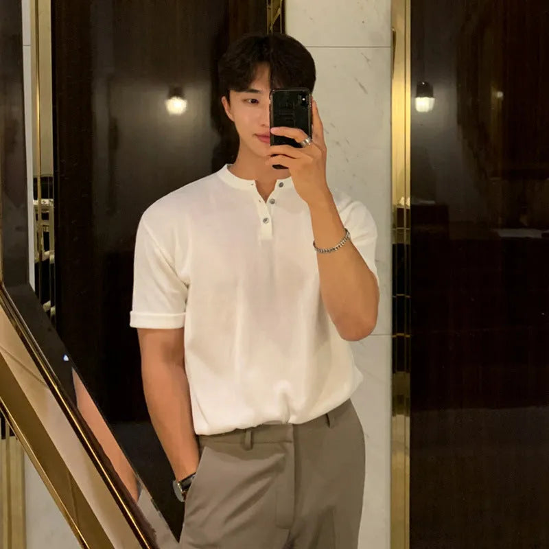 Men's thin slim-fit ice silk short-sleeved shirt in black, khaki or white colours
