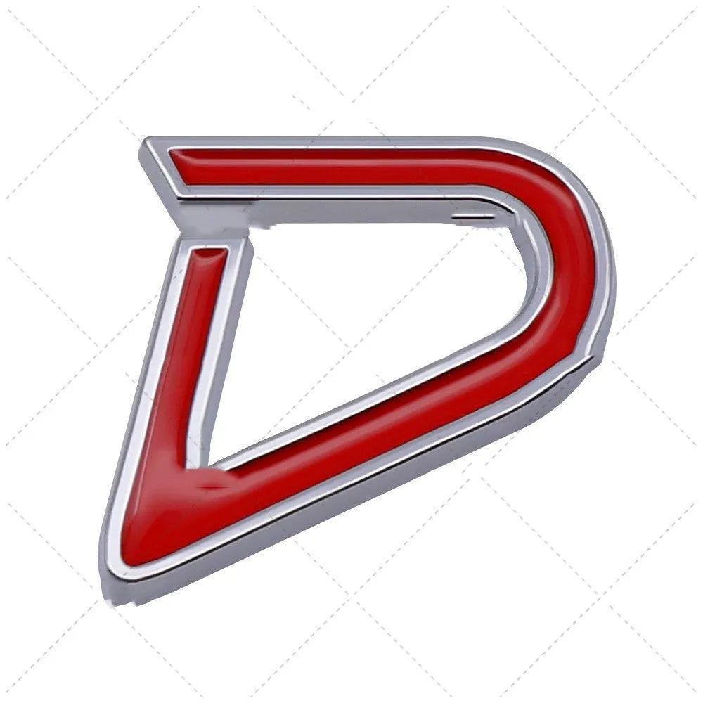 Metal SD logo car bumper sticker in red and silver colour scheme measuring 7.7cm wide