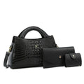 Women's crocodile pattern PU crossbody handbag showing interior compartments and colour options