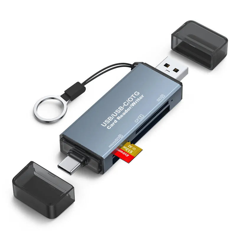 Aluminium CF SD TF three-in-one USB card reader with compact 9.2cm design