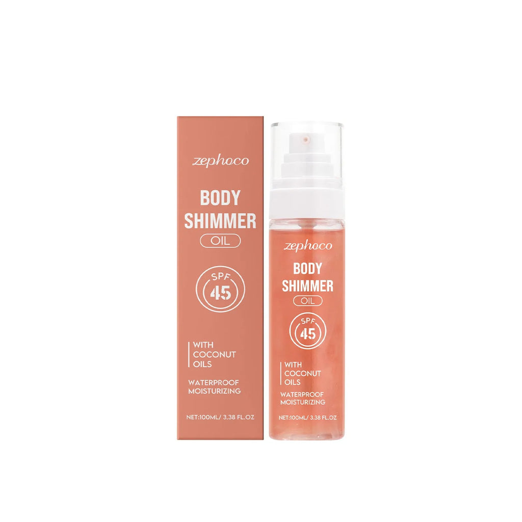 Sun protection body oil 100ml with shimmer containing coconut and avocado oil