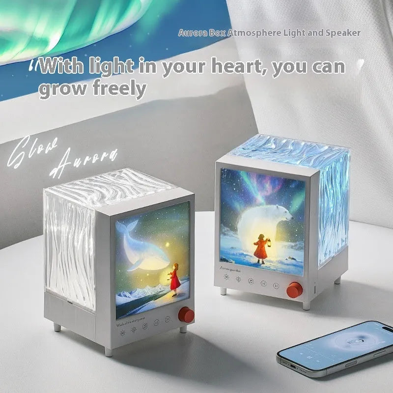 Aurora Treasure Box atmosphere projection lamp with Star Sea Whale light pattern and Bluetooth speaker