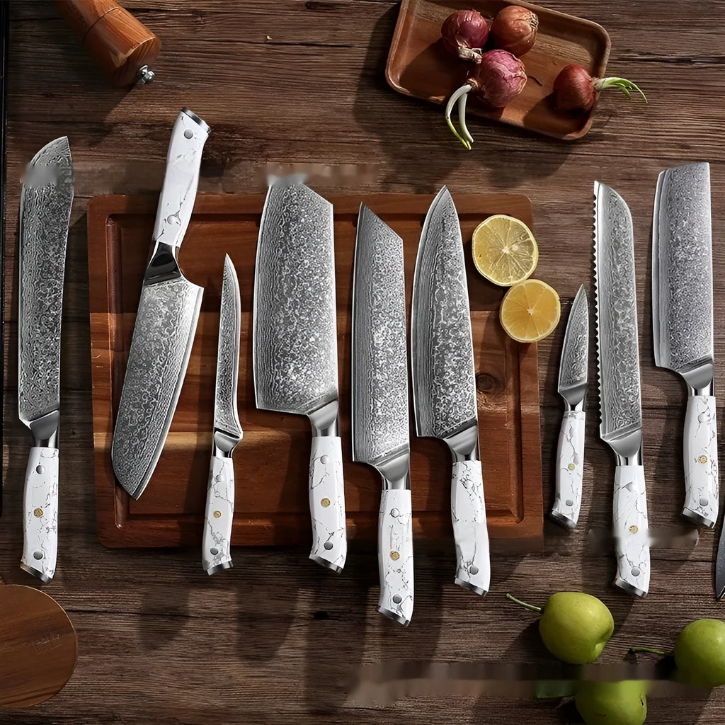 Damascus combined chef knife with VG10 steel blade and modern simple design for kitchen use