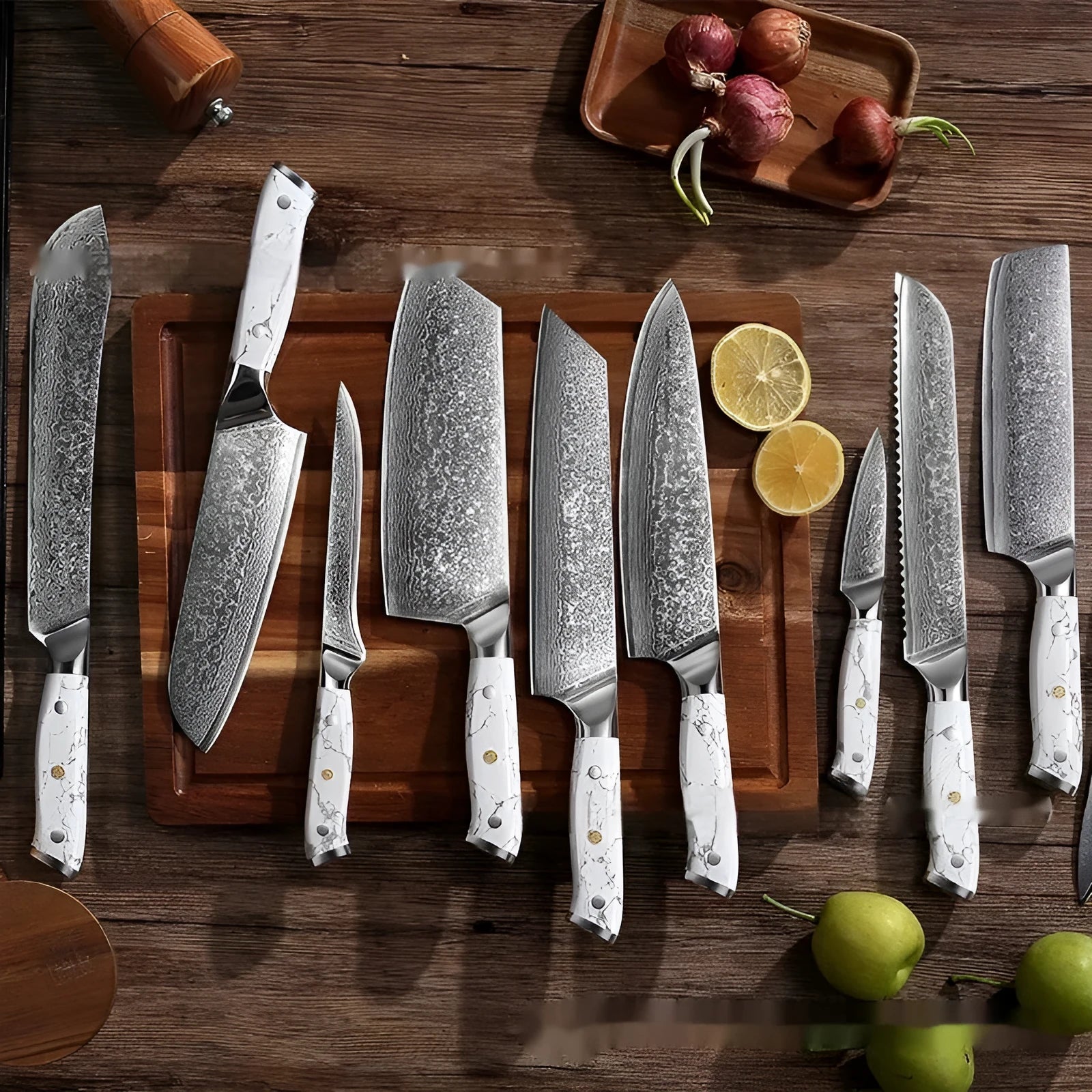 Damascus combined chef knife with VG10 steel blade and modern simple design for kitchen use