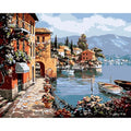 Rimless linen oil painting of landscape scene in modern simple style, 40X50cm hand-painted canvas