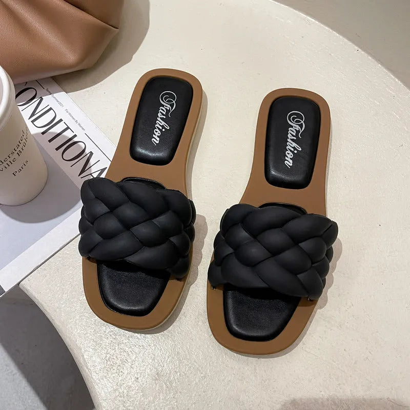 Women's plaid pattern PVC beach sandals with thick non-slip soles in white, green, black, or orange
