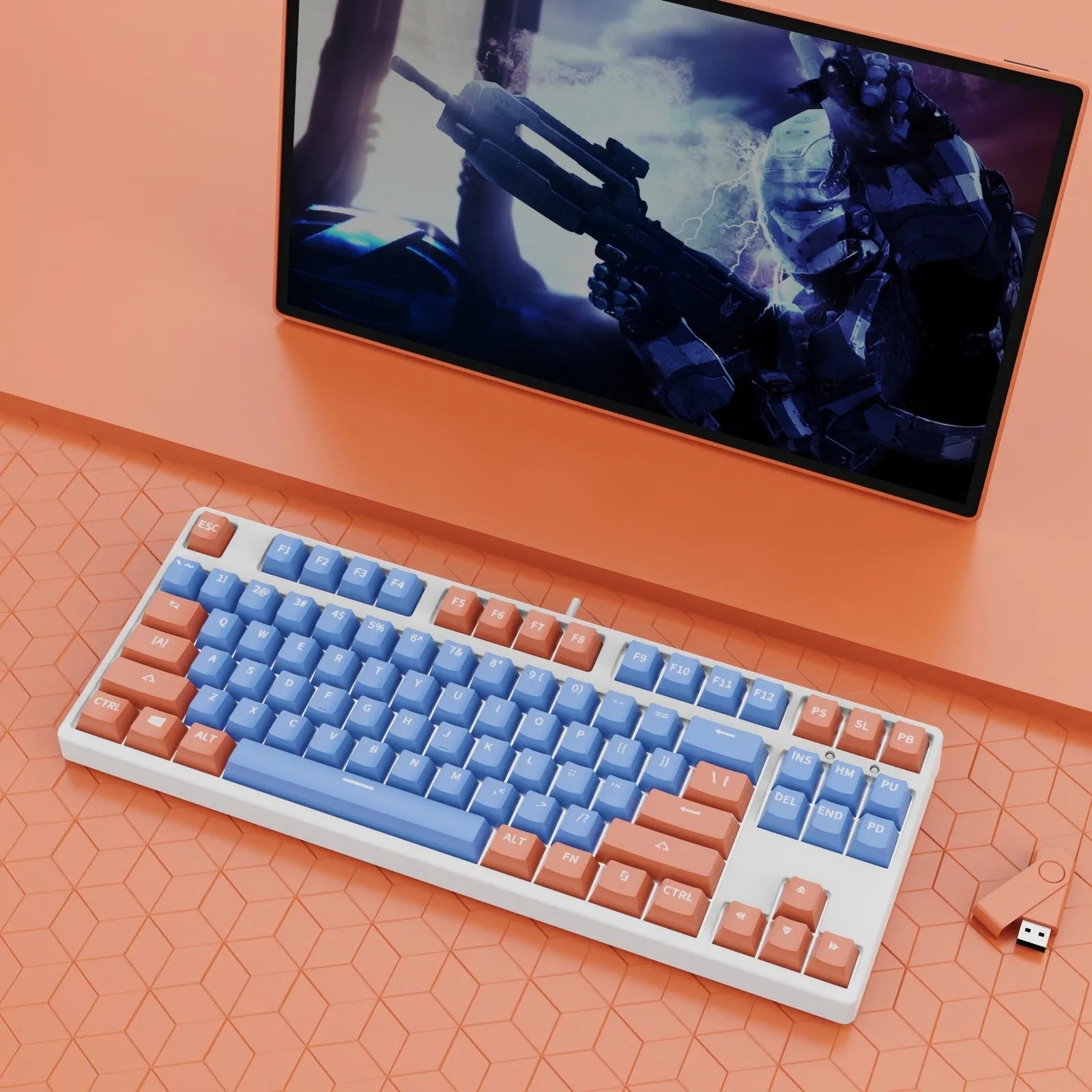 87-key mechanical gaming keyboard with dual-colour keycaps and hot-swappable switches