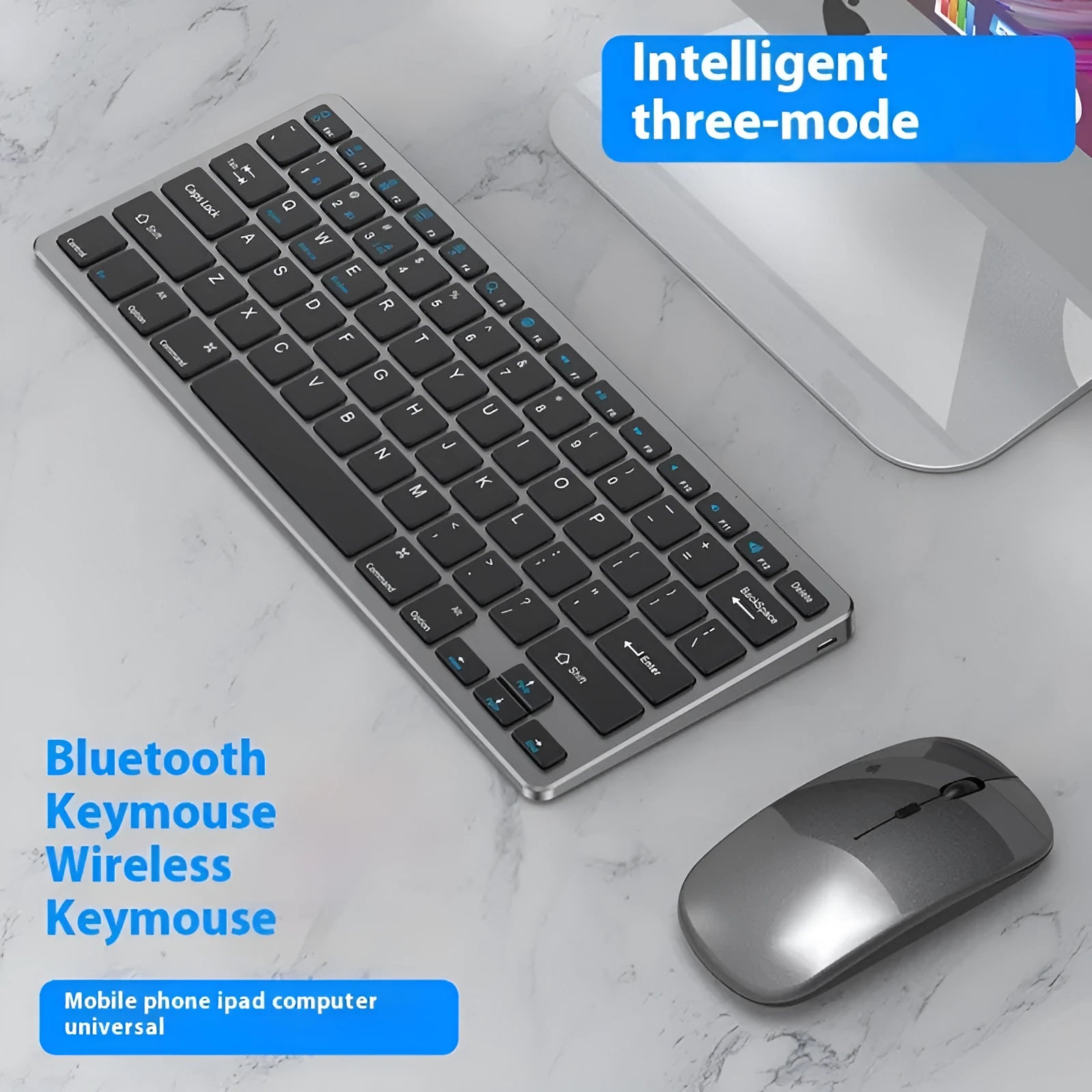 Wireless keyboard and mouse combination in black, gun colour or silver with USB receiver and keyboard cover