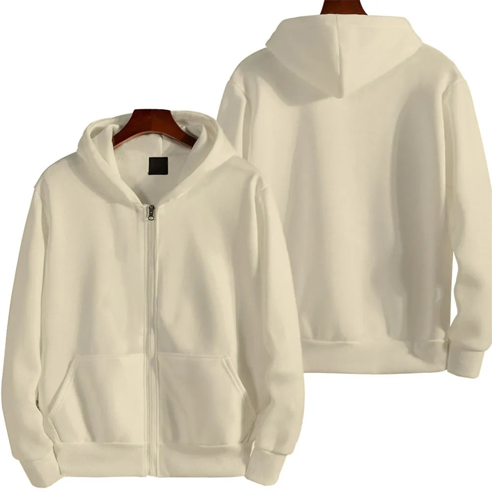 Men's solid colour loose fit zip-up sports jacket on a hanger