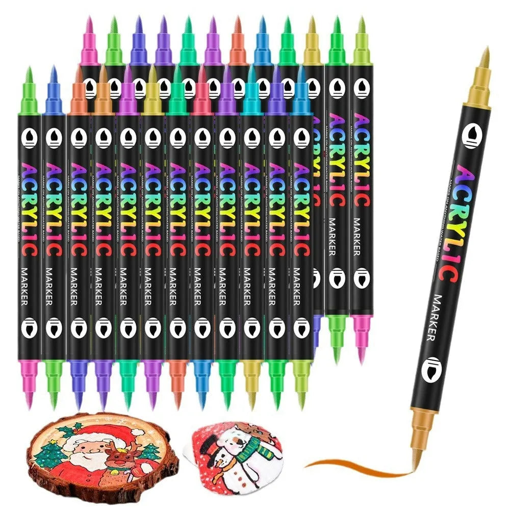 Set of double-ended acrylic marker pens with washable opaque ink, showing various colours.