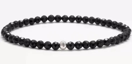 Unisex geometric bracelet with black agate, blue San and obsidian beads approximately 4mm in size