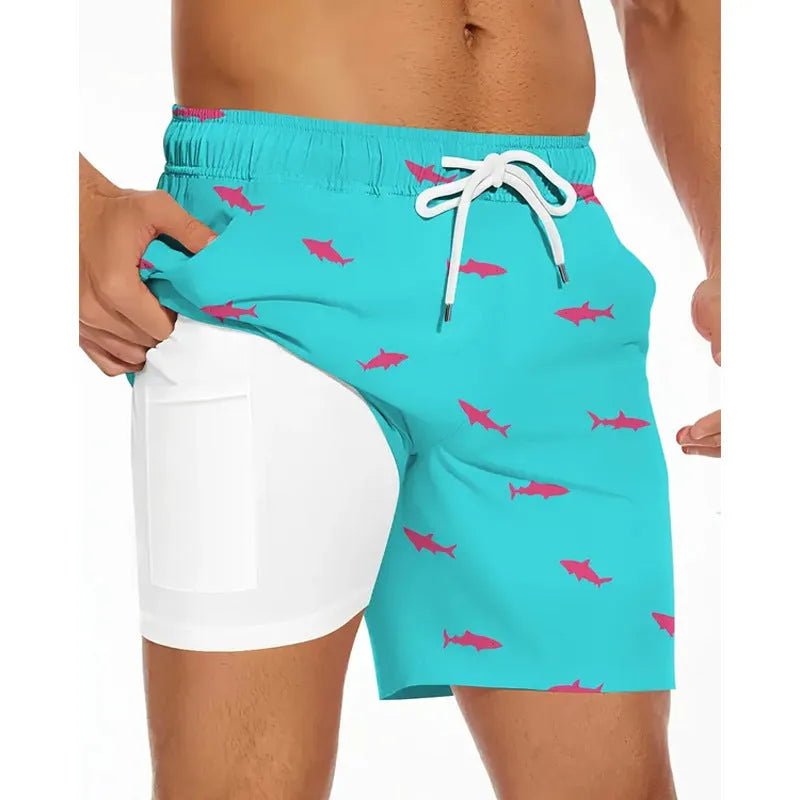 Men's loose fit beach shorts in polyester fabric available in multiple colours and sizes