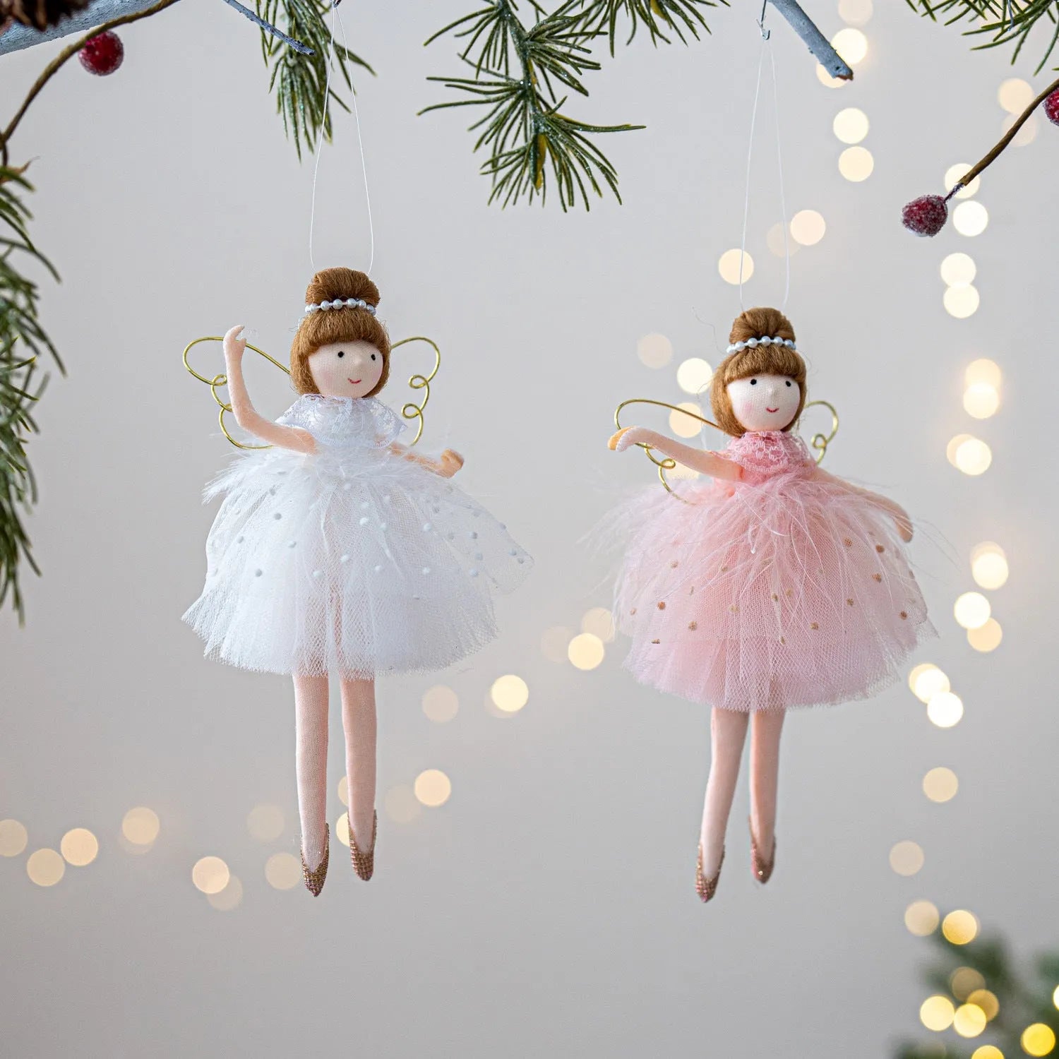 Pink and white cloth ballet girl angel plush doll with pendant design