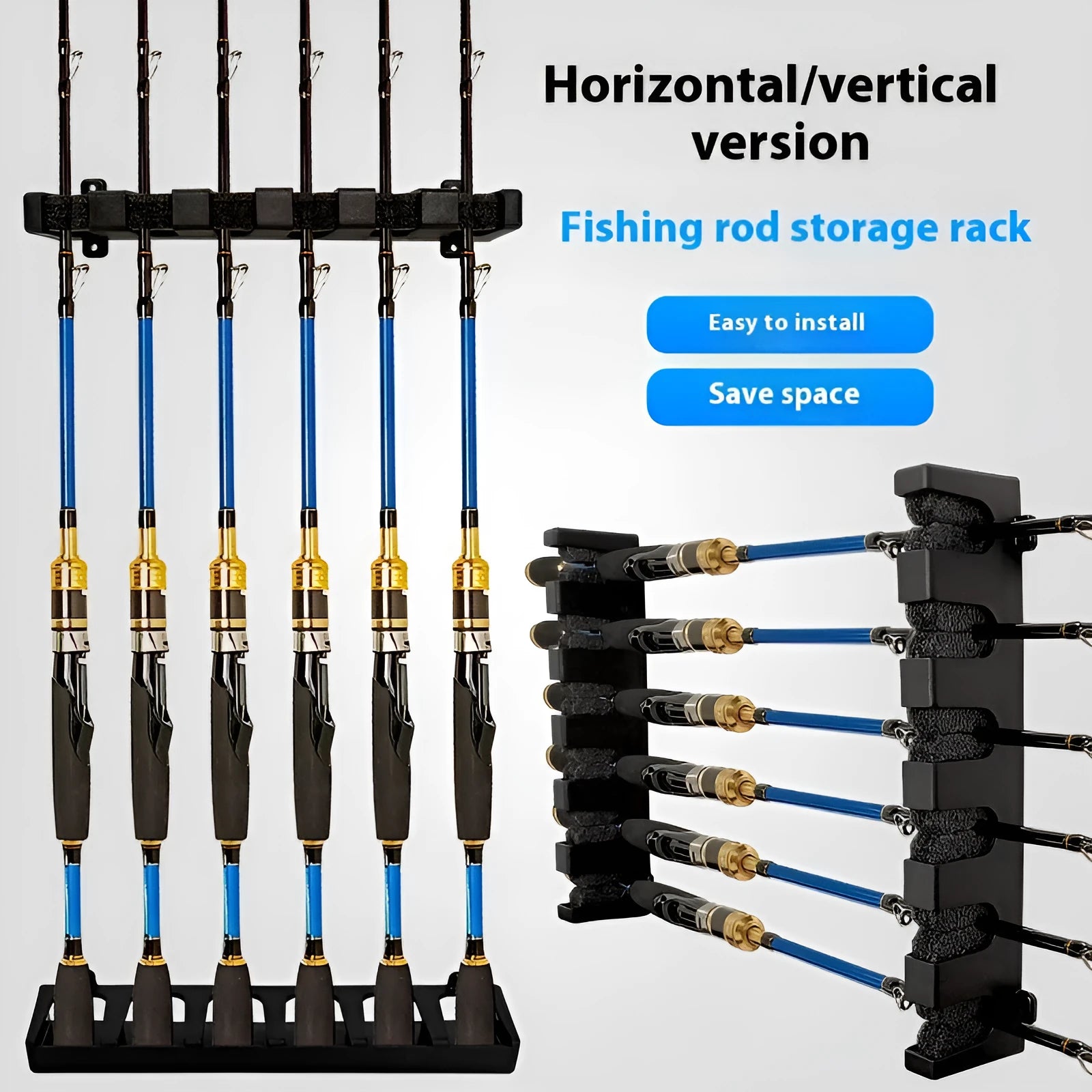 Black ABS plastic wall mounted fishing rod holder with self tapping screws
