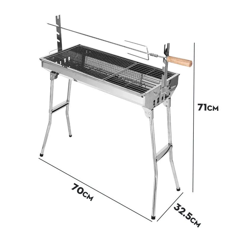 Large stainless steel portable barbecue oven with turnover design and charcoal cooking grills