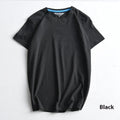 Men's solid colour cotton round neck t-shirt on hanger showing short sleeve design
