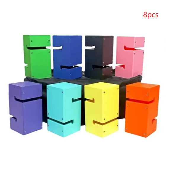 ABS plastic team building game equipment with tower blocks, pull ropes and hook frame for group coordination activities