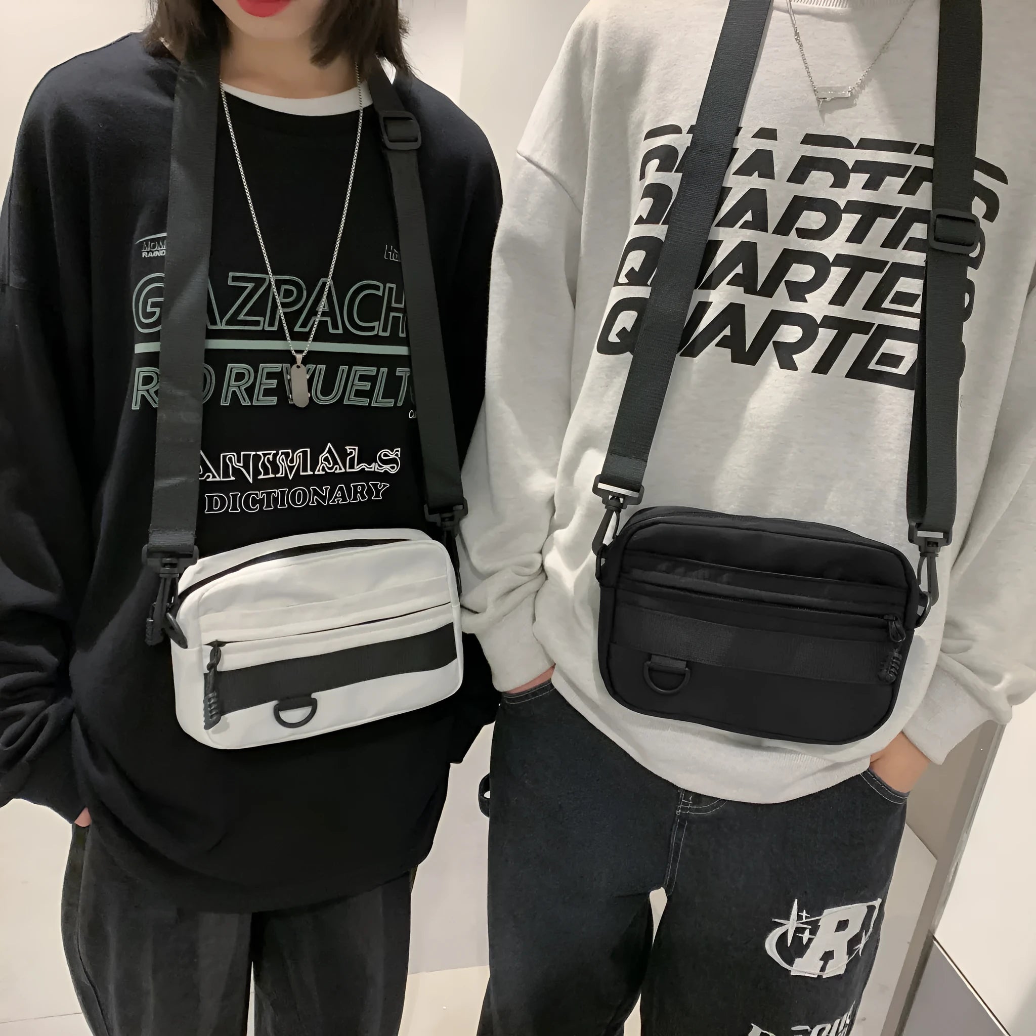 Men's street style nylon messenger bag with crossbody strap in solid colour