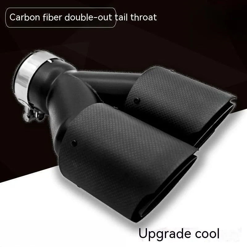Black carbon fibre car exhaust pipe with double outlet tail nozzle, 250mm long