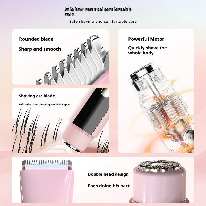 TMQ4 double-headed lady shaver for private pubic hair in blue packaging with USB cable