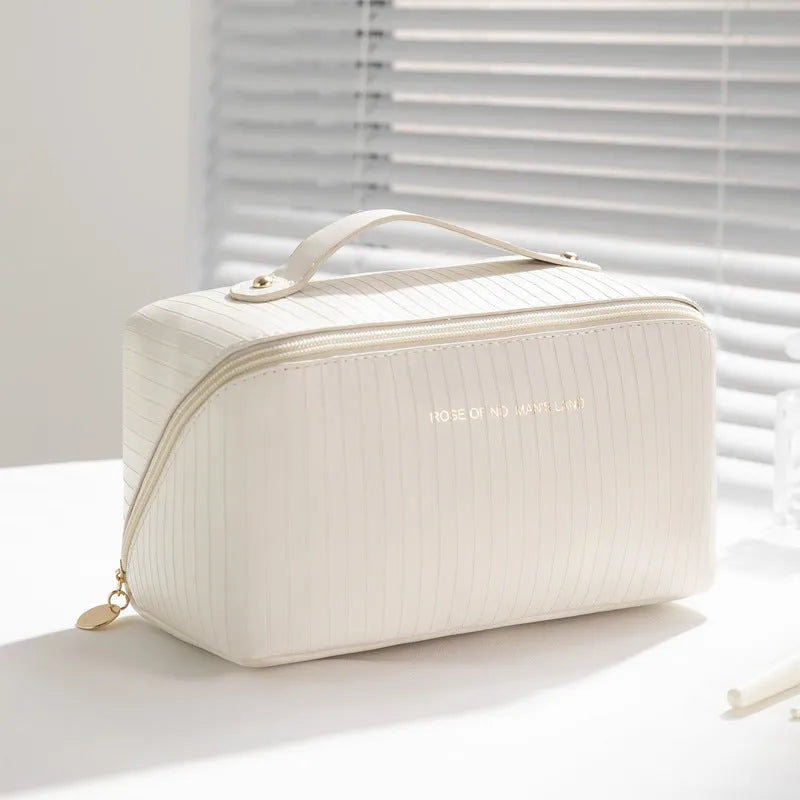 Vertical pattern cubic pillow makeup bag in PU material with 22.5cm height