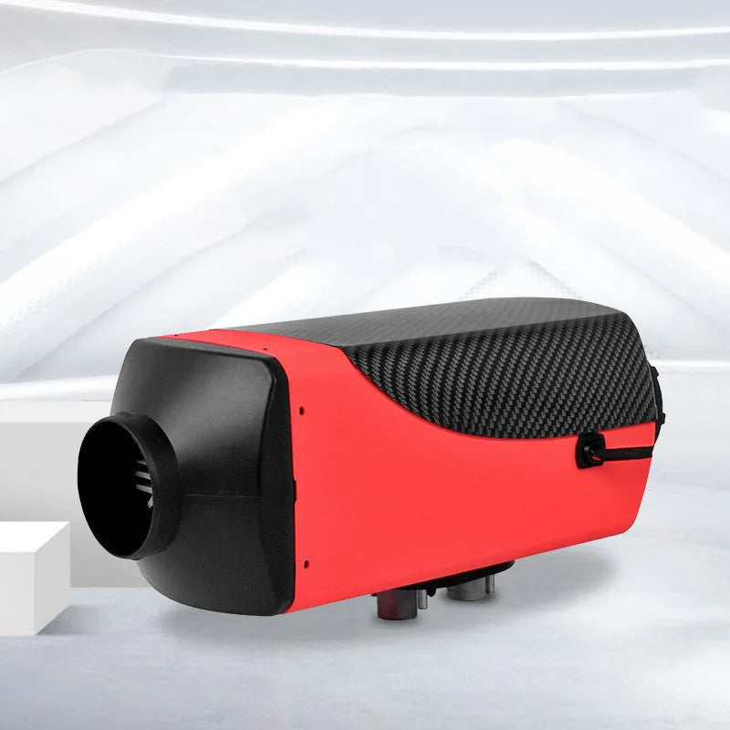 Red and black diesel air heater kit with oil pump, tank, pipes and fittings for truck or camper