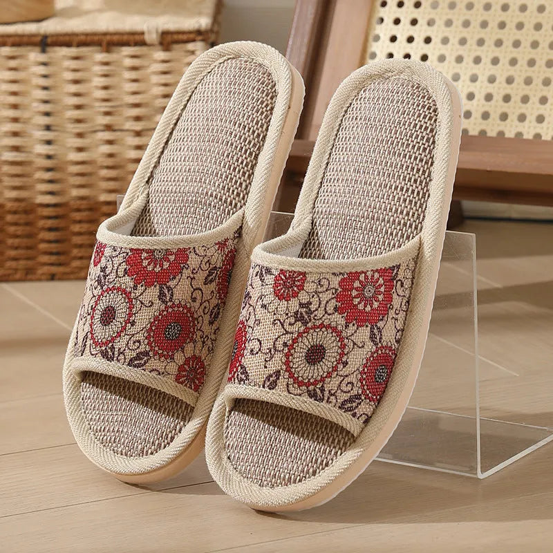 Women's linen open toe slippers in multiple colours with thickened sole