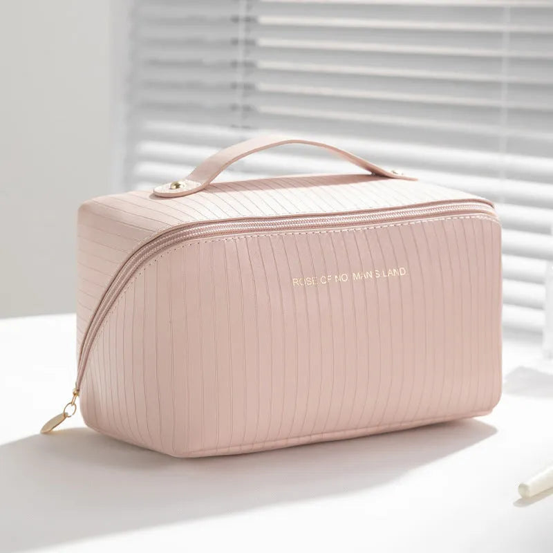 Vertical pattern cubic pillow makeup bag in PU material with 22.5cm height
