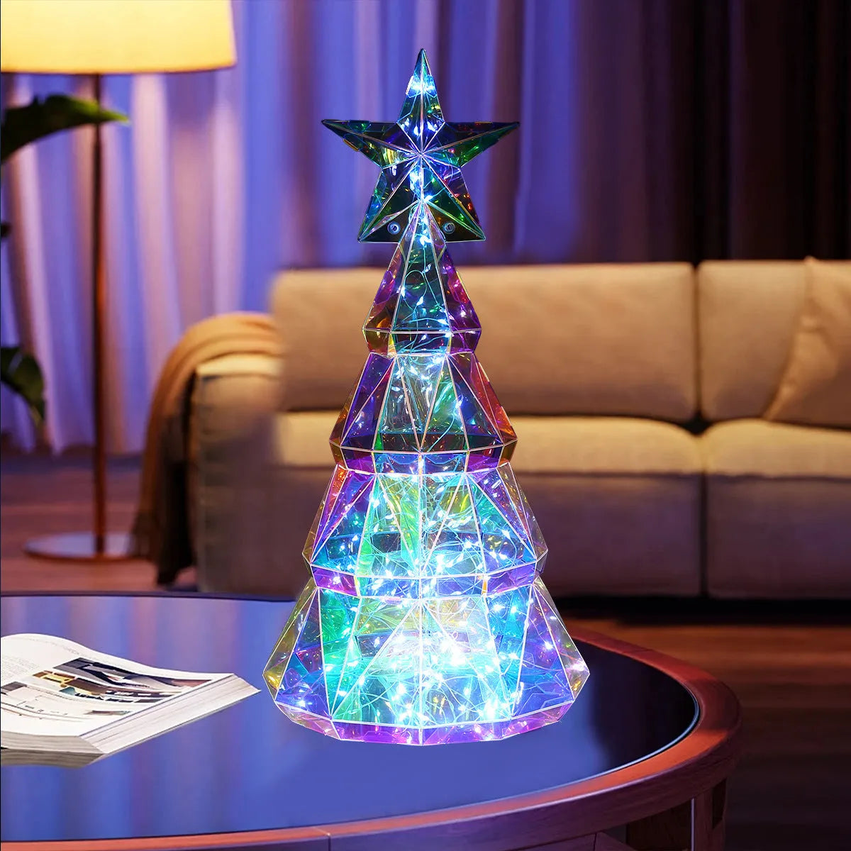 Colourful cartoon Christmas tree light decoration made from PET plastic, dimensions 14.5x4.8x20cm