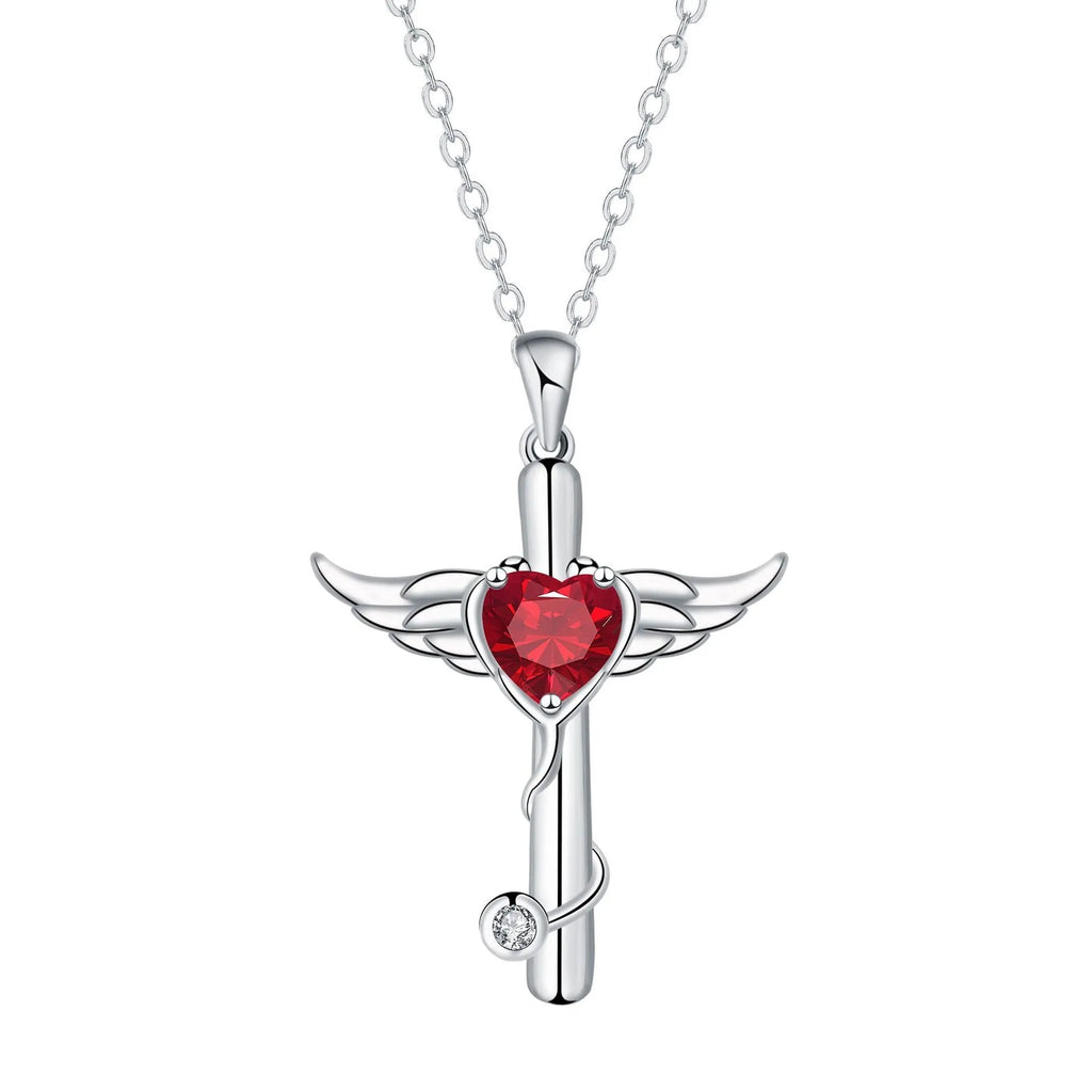 Wings cross stethoscope necklace pendant in copper with diamond electroplating colour options.