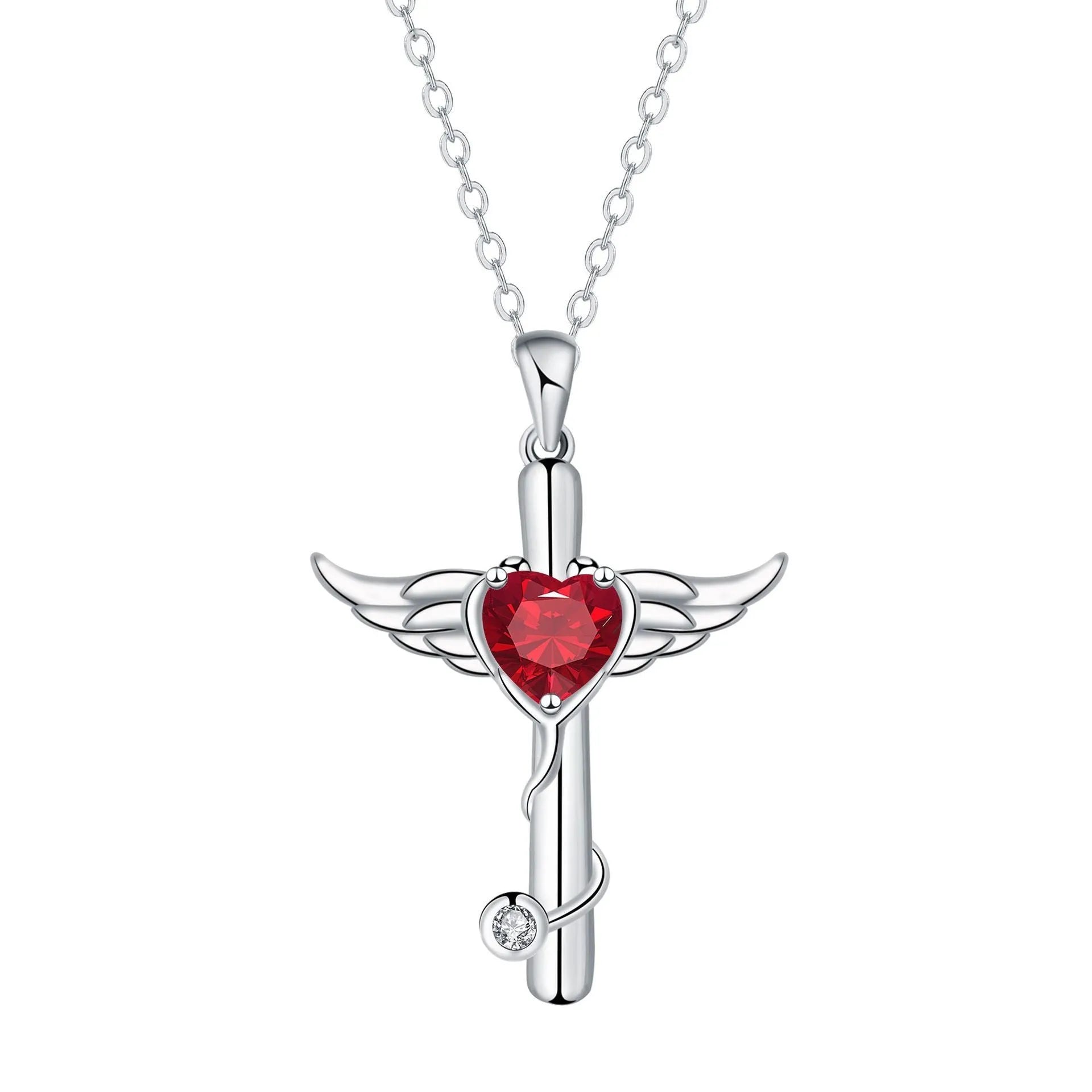 Wings cross stethoscope necklace pendant in copper with diamond electroplating colour options.